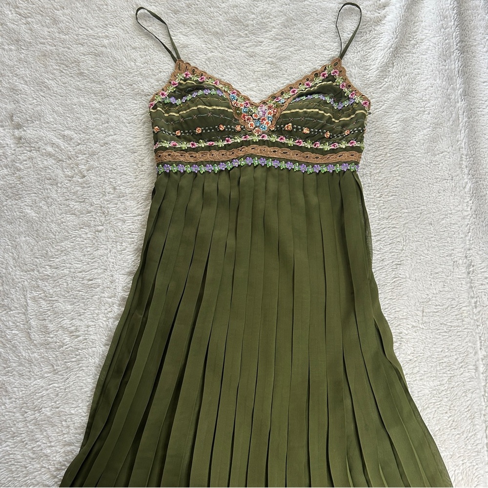Vintage green embroidered Sue Wong formal mini dress - Picture 2 of 7